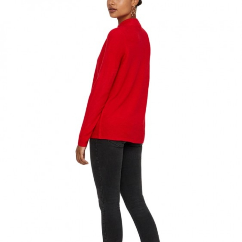 Red Mock Neck Long Sleeve Knit Sweater; Vero Moda BOBBIE LS HIGHNECK BLOUSE